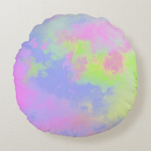 Regnbågsfärgplattereffekt Rosa Grönt Blue Rund Kudde