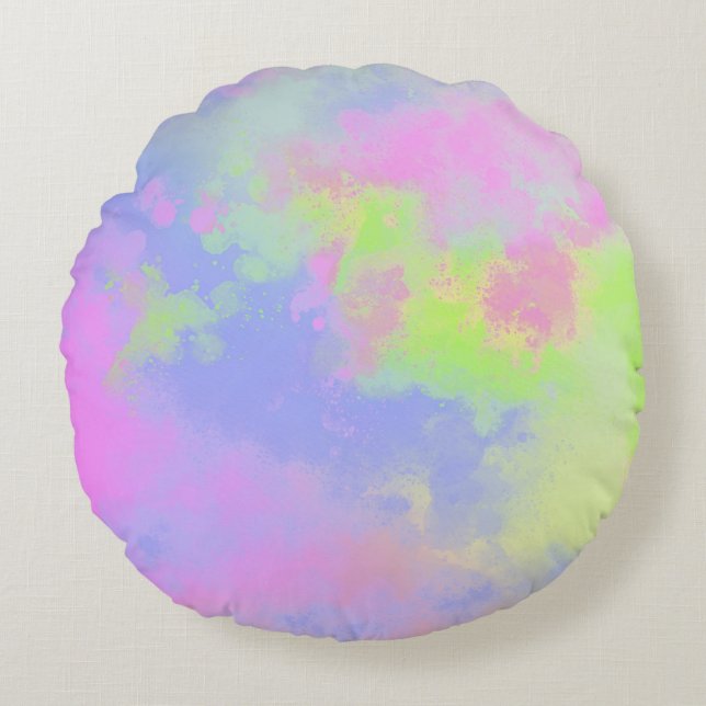 Regnbågsfärgplattereffekt Rosa Grönt Blue Rund Kudde (Framsidan)