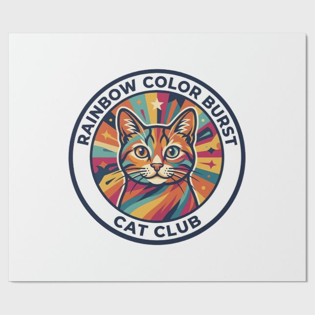 Regnbågsfärgsprakande Katt Söt Kisse Design - Regn Presentpapper (Platt)