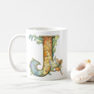 Regnbågsfée Initial 'J' Kaffemugg