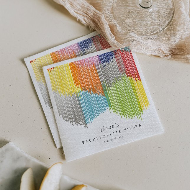 Regnbågsfiesta Modern Fringe Sängkammarparty Pappersservett (Colorful rainbow Modern Fringe fiesta paper party napkins.)