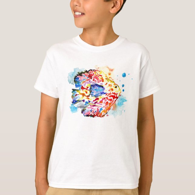 Regnbågsfisk Vattenfärg T-Shirt för Barn (Framsida)