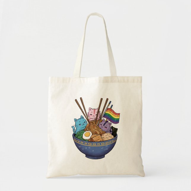 Regnbågsflagg Katter Ramen Anime Gay Pride Month L Tygkasse (Framsidan)