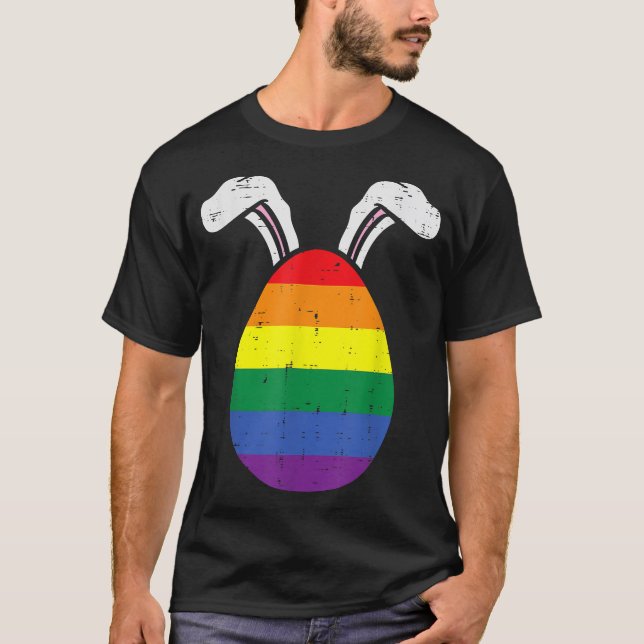 Regnbågsflagga Ägg Kaninöron Gay Pride Påsk HBTQ T Shirt (Framsida)