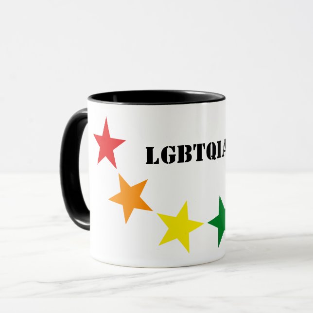 REGNBÅGSFLAGGA FÄRGER STJÄRNOR + dina idéer Mugg (Framsida vänster)