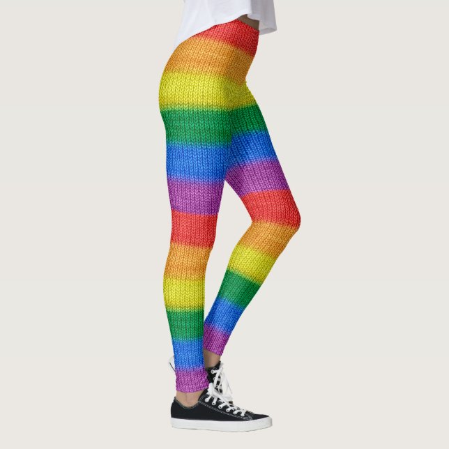 Regnbågsflagga stickning Ränder sömlöst mönster Leggings (Höger)
