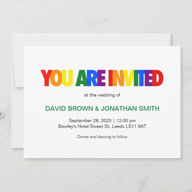 Regnbågsflaggans färger HBTQ bröllopsinbjudningar Inbjudningar (Framsida)