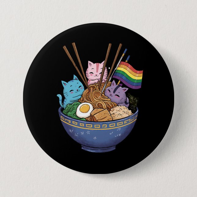 Regnbågsflaggor Katter Ramen Anime Gay Pride Month Knapp (Framsida)