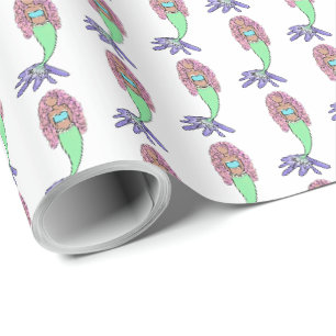 regnbågsflicka rosa blå lila grön svart lockig presentpapper