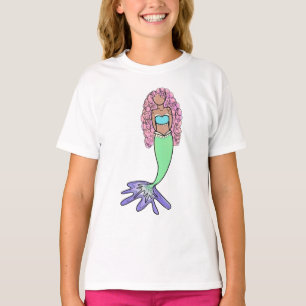 regnbågsflicka rosa blå lila grön svart lockig t shirt