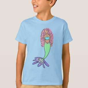 regnbågsflicka rosa blå lila grön svart lockig t shirt