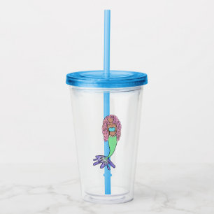 regnbågsflicka rosa blå lila grön svart lockig take away mugg