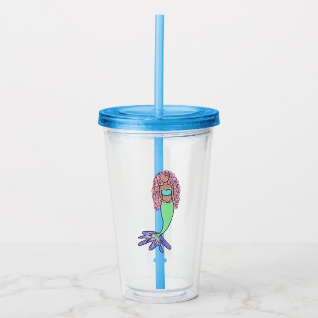 regnbågsflicka rosa blå lila grön svart lockig take away mugg (Framsida)