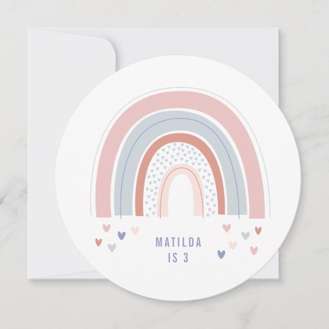 Regnbågsfödelsedag inbjudan till rosa lila + blått (Framsida)