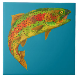 Regnbågsforell i Aspen Löv 5 Kakelplatta