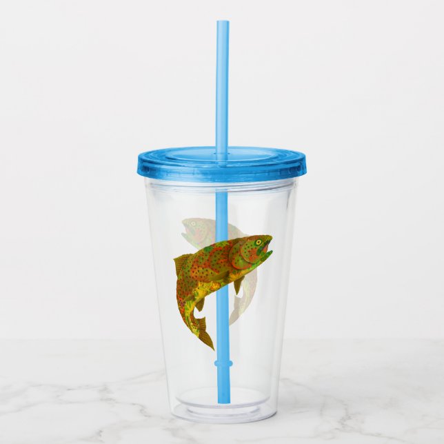Regnbågsforell i Aspen Löv 6 Take Away Mugg (Framsida)