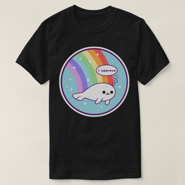 Regnbågsförsegling för godkännande t shirt (Design framsida)