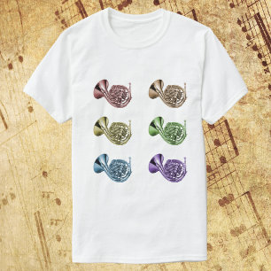 Regnbågsfransk hornkollage design färgrik mässing t shirt