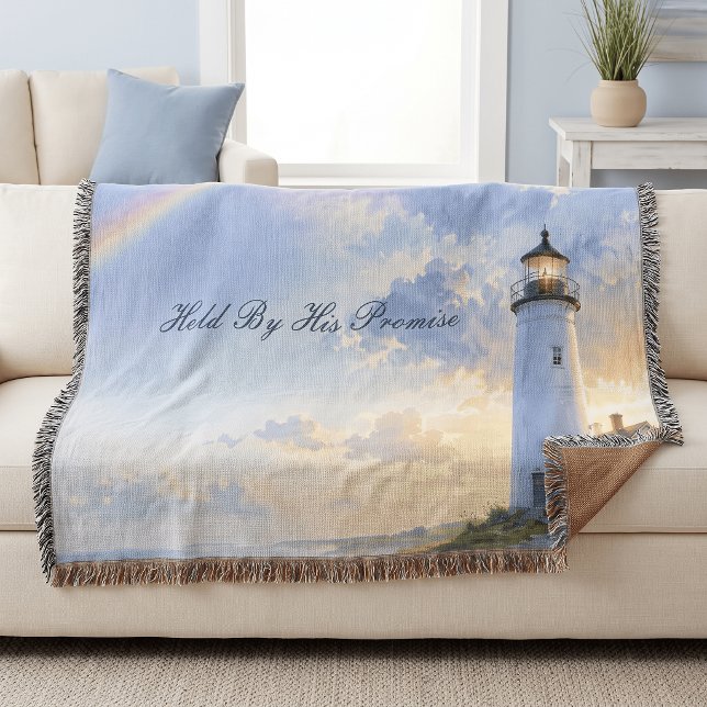 Regnbågsfyrtorn Kustakvarell Filt (Rainbow Lighthouse Coastal Watercolor Throw Blanket)