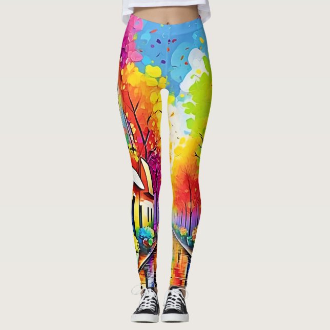 Regnbågsgata: Livlig Stad Leggings (Framsida)