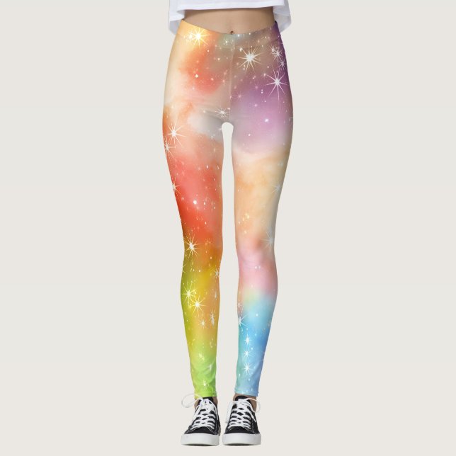 Regnbågsglittergalax Leggings (Framsida)