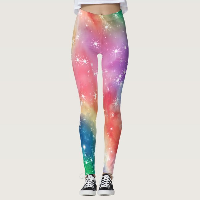 Regnbågsglittergalax Leggings (Framsida)