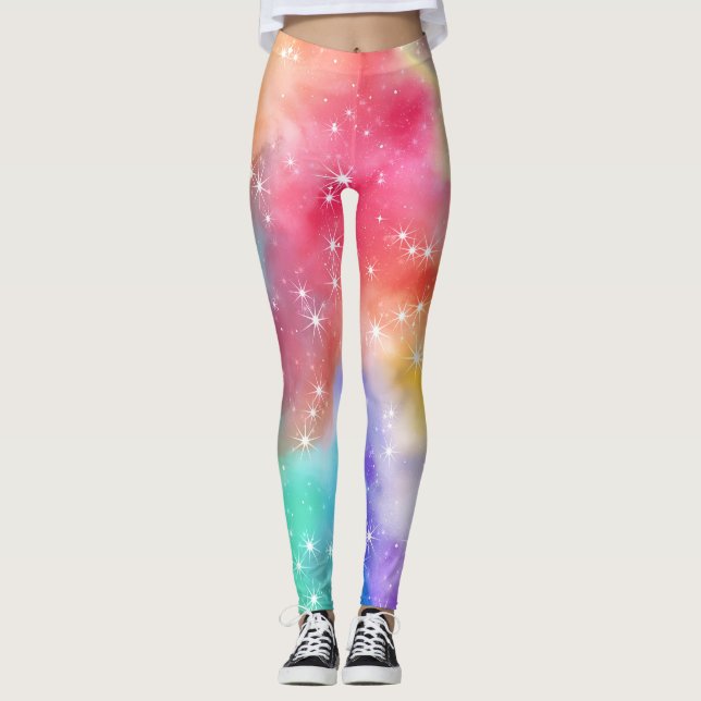 Regnbågsglittergalax Leggings (Framsida)