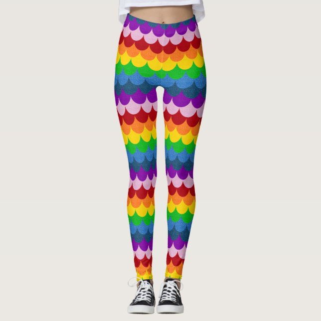 Regnbågsglittrande fjällmönster för havsfrun leggings (Framsida)