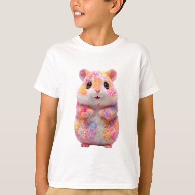 Regnbågsglittrande Galaktiska Hamsterbarn T Shirt (Framsida)