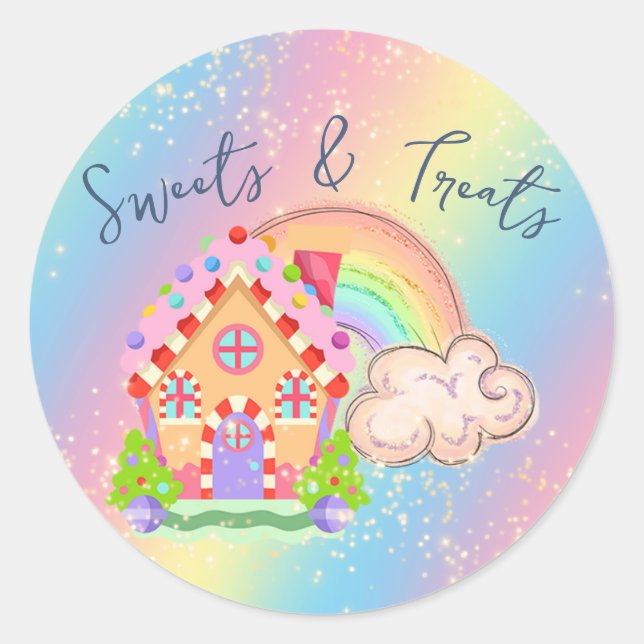 Regnbågsgodislandshus Runt Klistermärke (Framsida)