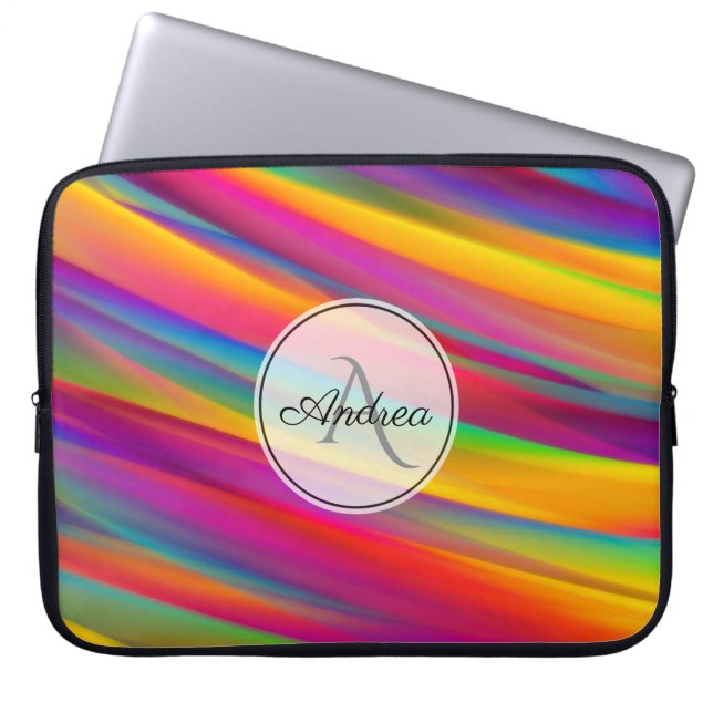 Regnbågsgradient Abstrakt Monogram Laptop Sleeve (Framsidan)