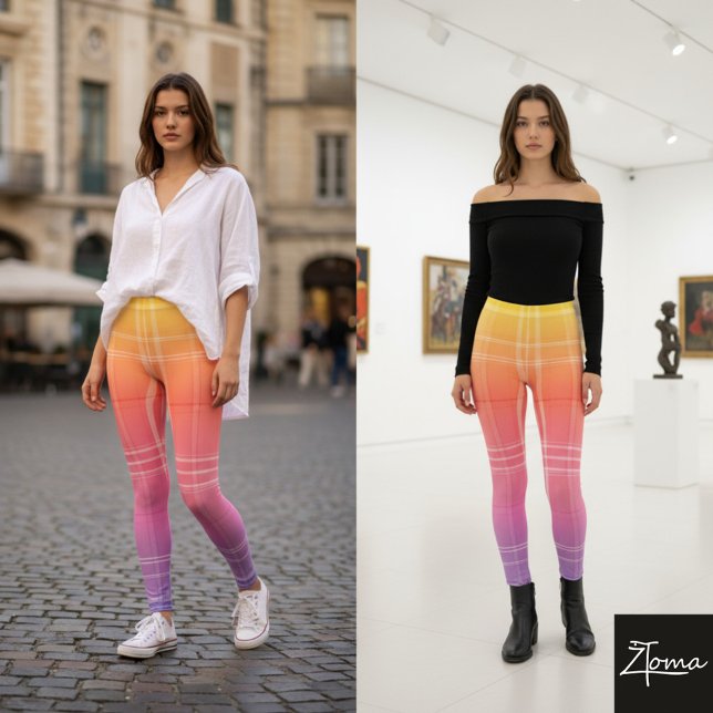 Regnbågsgradient Modern Plaid Tartan Mönster Leggings (Skapare uppladdad)