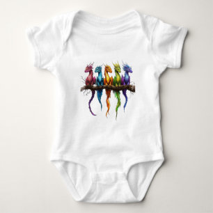 Regnbågsgrupp av små drakar på svart bakgrund t shirt