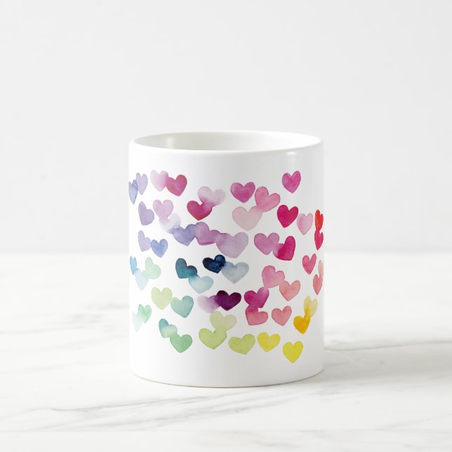 Regnbågshjärtan pride kärlek färglös vattenfärg kaffemugg (Center)