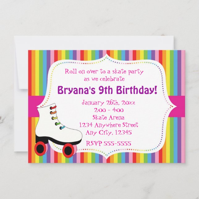 Regnbågsinbjudan till skridskoåkningsparty inbjudningar (Framsida)