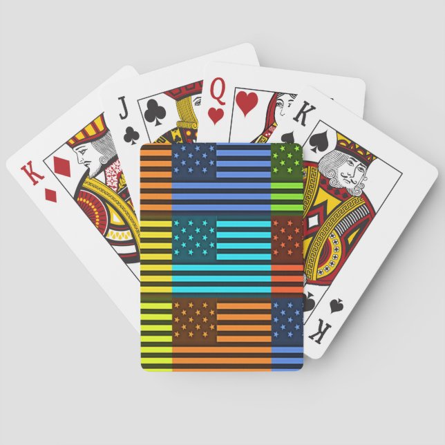 Regnbågsinspirerad amerikansk flaggdesign med moti spel kort (Baksidan)