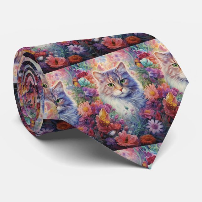 Regnbågskatt Blommor Boho Slips (Rullad)