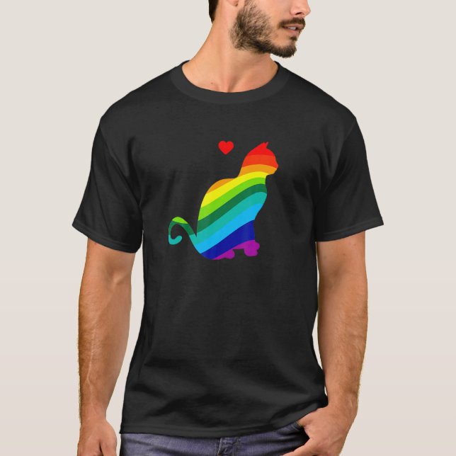 Regnbågskatt Jag älskar katter T Shirt (Framsida)