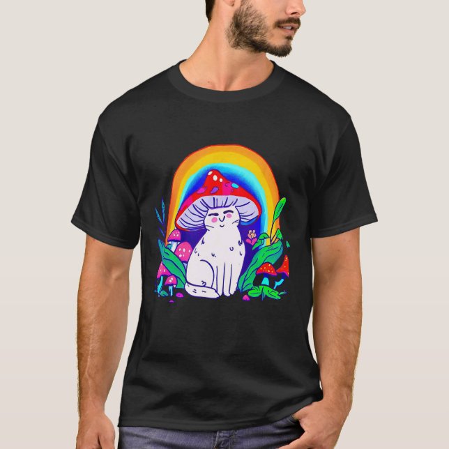 Regnbågskatt Med Svamp Hatt T Shirt (Framsida)