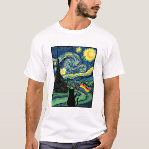 Regnbågskatt Natt Landskapsvektor Tröja Design_1