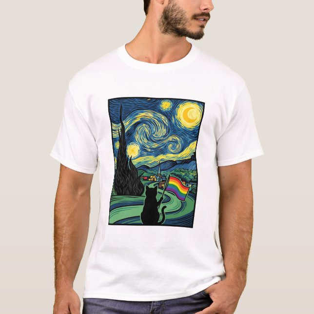 Regnbågskatt Natt Landskapsvektor Tröja Design_1 (Framsida)