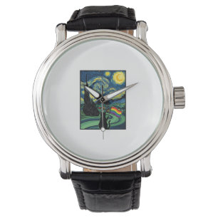 Regnbågskatt Natt Landskapsvektor Tröja Design_1 Armbandsur