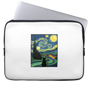 Regnbågskatt Natt Landskapsvektor Tröja Design_1 Laptop Fodral