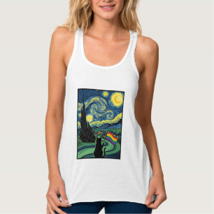Regnbågskatt Natt Landskapsvektor Tröja Design_1 Linne Med Racerback