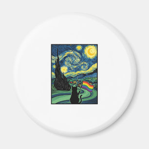 Regnbågskatt Natt Landskapsvektor Tröja Design_1 Magnet