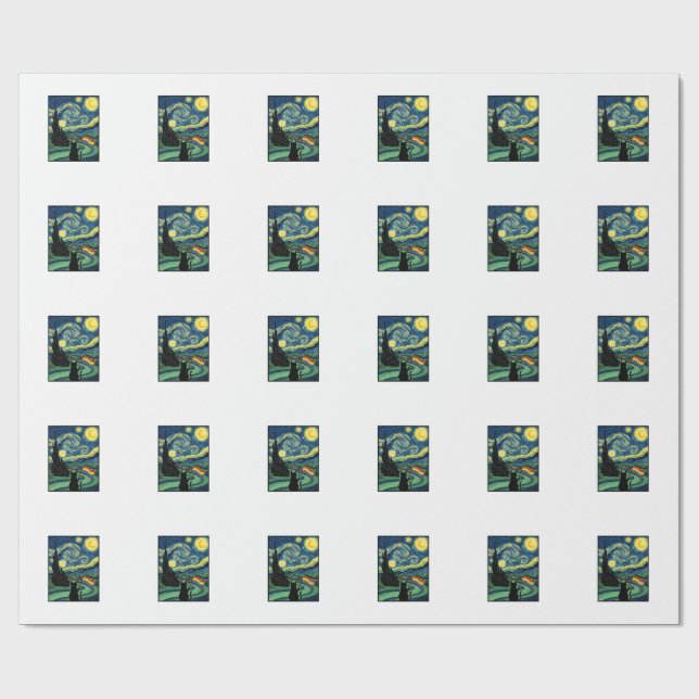 Regnbågskatt Natt Landskapsvektor Tröja Design_1 Presentpapper (Platt)