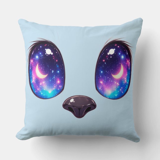 Regnbågskatta ögon Kawaii katt ansikte illustratio Kudde (Framsida)