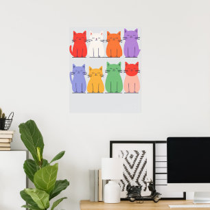 Regnbågskatter Minimalistisk - Söt Tecknad Katt Poster