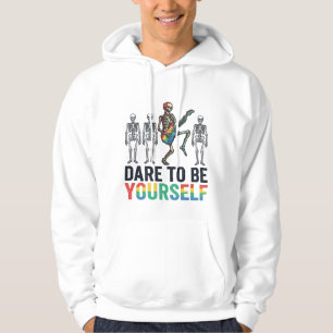 Regnbågskelett våga vara dig själv vektordesign hoodie