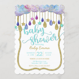 Regnbågskluster & Guld Stars Baby Shower-inbjudan Inbjudningar